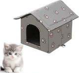 Katzenhaus für Draußen Winterfest und Wasserdicht, Faltbare Outdoor Katzenhöhle mit Abnehmbarem Kissen, Wetterfestes Tierheim für Streuner und Haustiere, Washbar und Isoliert (Graue Katzenpfote, M)