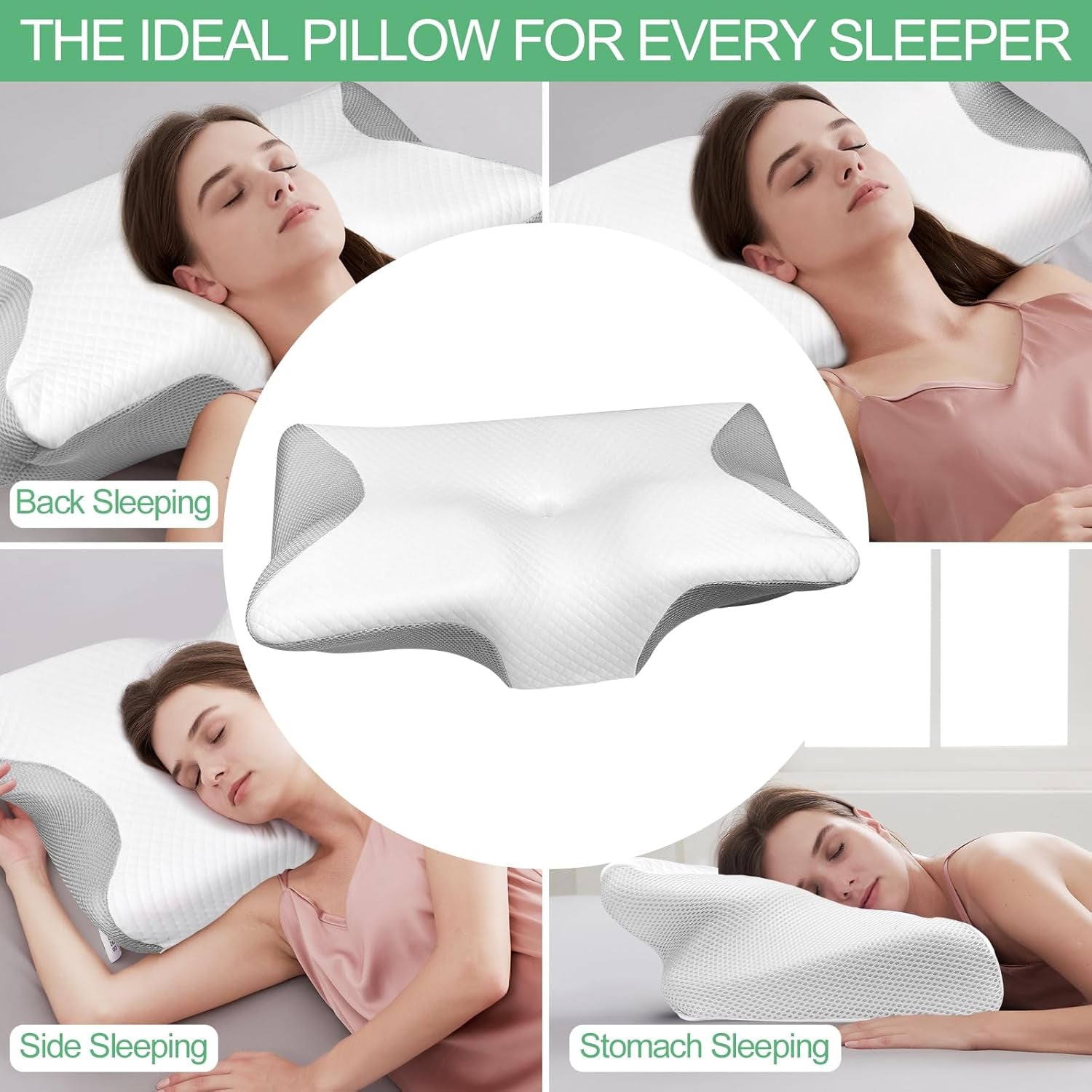 Oreiller orthopédique, Oreiller pour douleurs cervicales, Oreiller en mousse à mémoire de forme, Oreiller orthopédique pour le cou, Oreiller orthopédique pour dormir, Oreiller orthopédique pour le soutien du cou, Pièces d'oreiller anti-ronflement Oreillers orthopédiques cervicaux Naty Shop