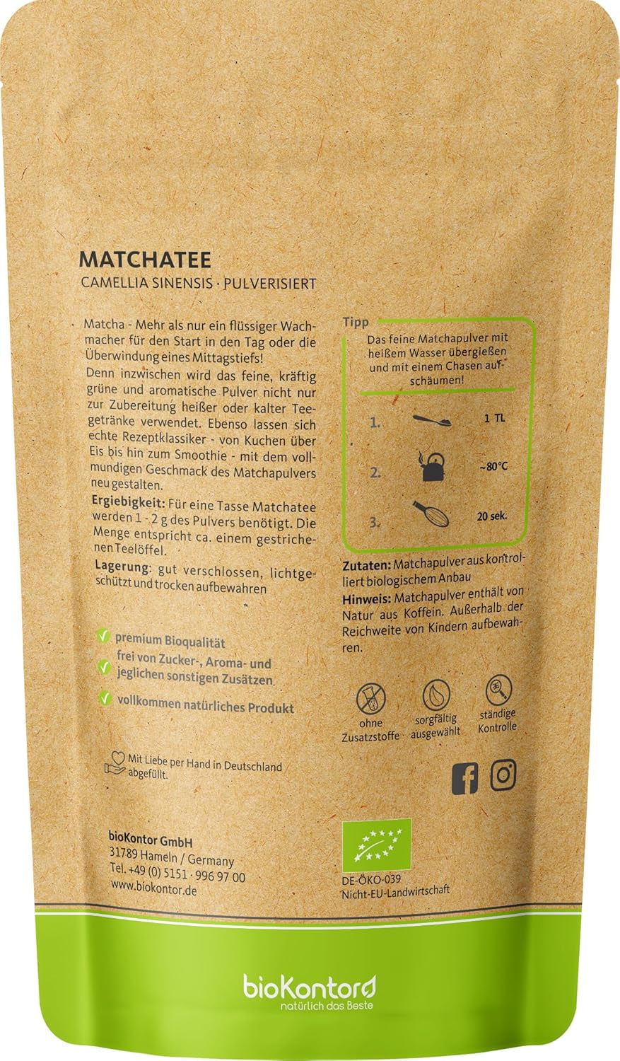 Poudre Matcha BIO 200 g I Sans additifs - 100% naturel I Thé Matcha japonais premium I Thé vert en poudre de