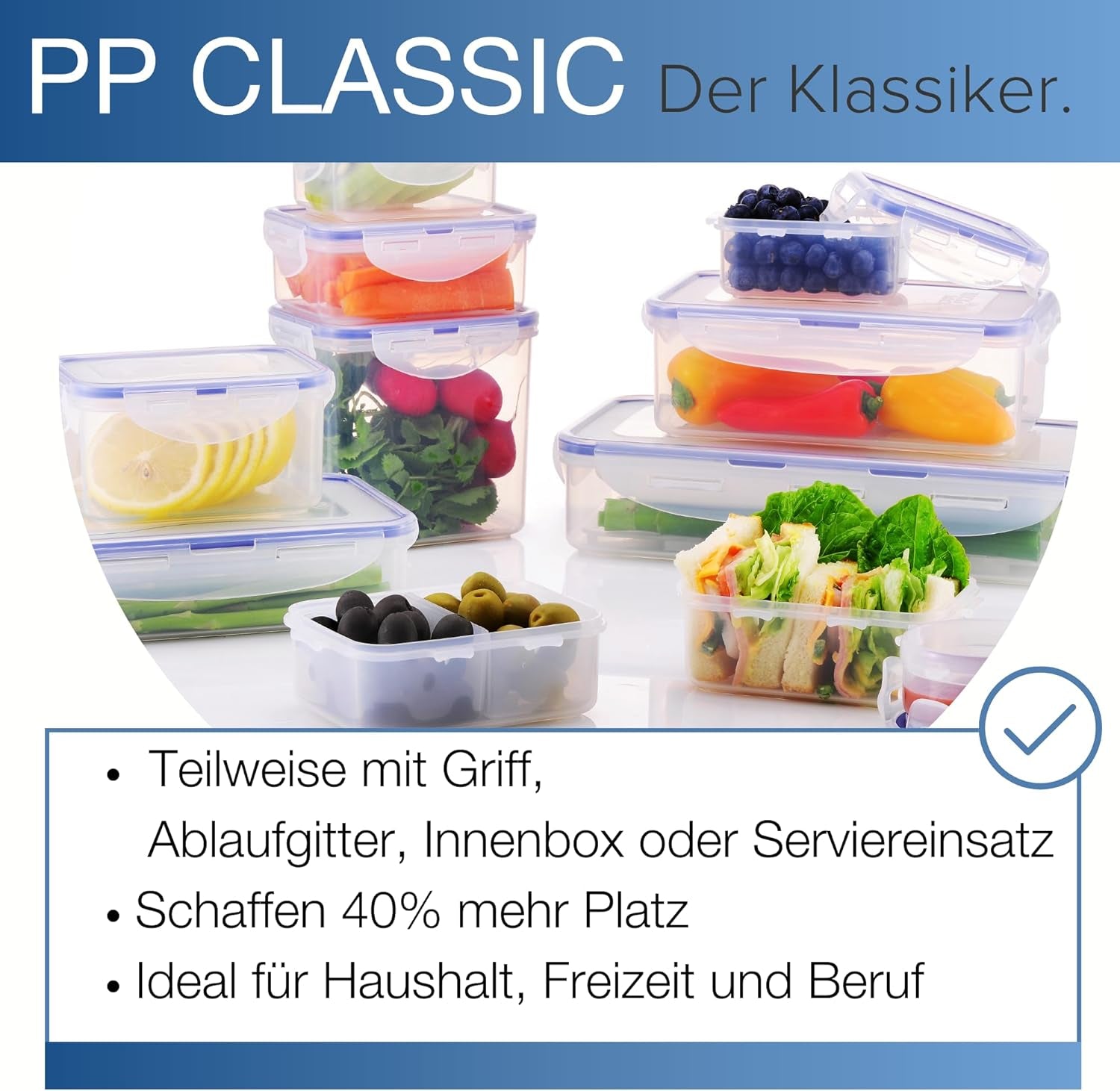 LocknLock PP Classic ensemble de pots de conservation des aliments 5 pièces | 180 ml, 350 ml, 600 ml, 870 ml, 3,6 L | 100 % étanche à l'air et à l'eau | sans BPA | organisateur de congélateur et de réfrigérateur | vont au lave-vaisselle et au micro-ondes Boîtes de conservation des aliments Naty Shop