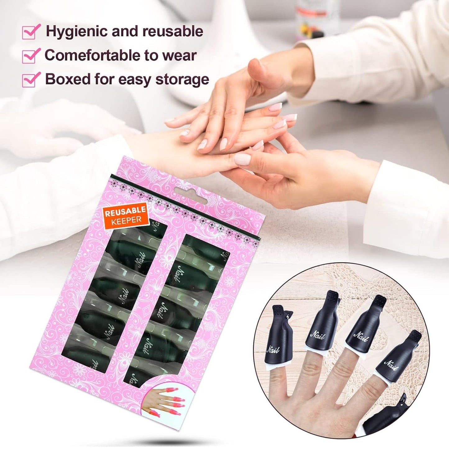 Hanyousheng Pinces à ongles, Clips à ongles, 10 pièces Noir Pinces à ongles, Pinces à ongles, Nails Art Gel Cap, Soak Off Clip Cap UV Gel Poliermittel Entferner Wrap Nail Tool