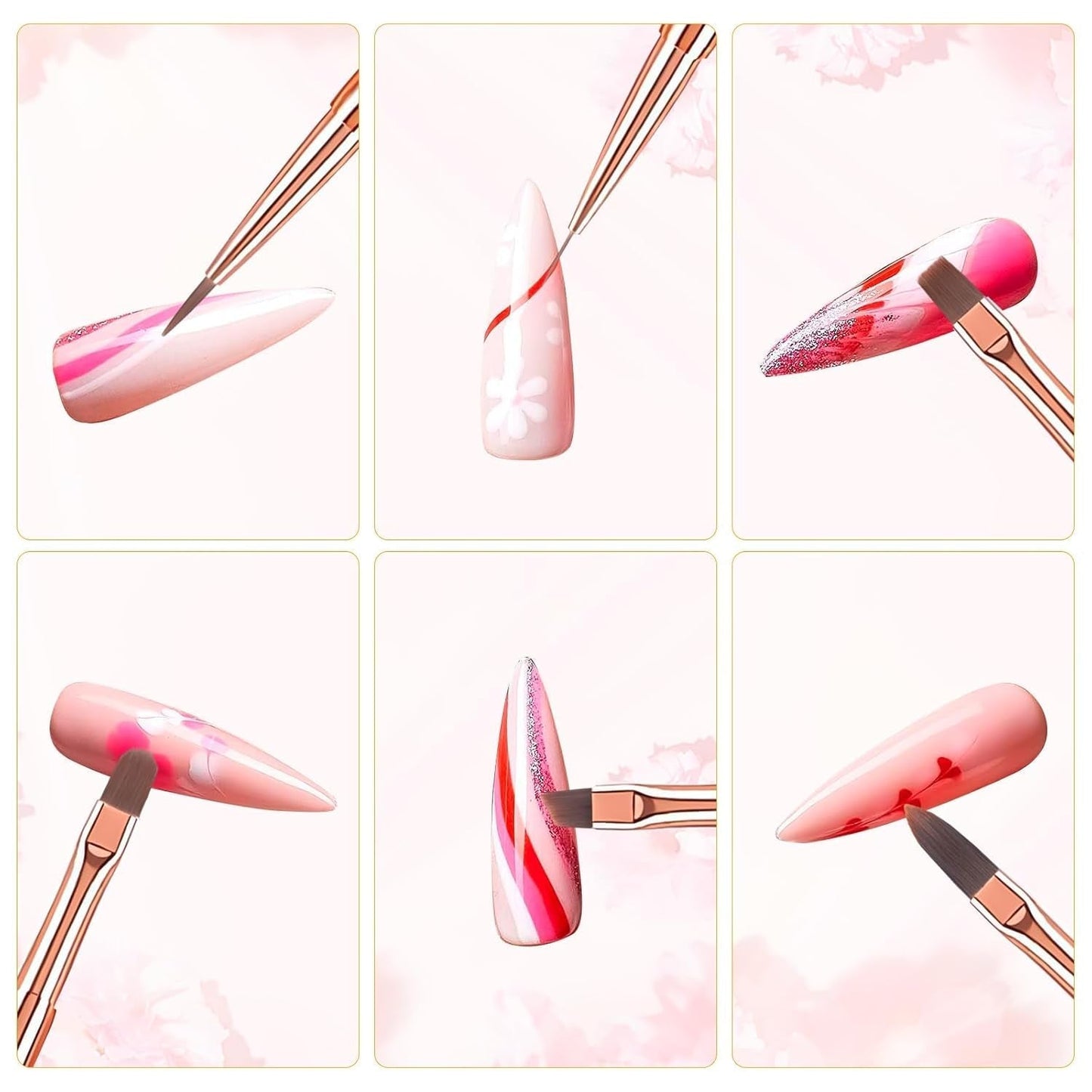 6 pièces brosses à ongles avec capuchon ongles UV Gel acrylique brosse à ongles brosse à ongles Gel partiel ensemble de pinceaux d'art des ongles