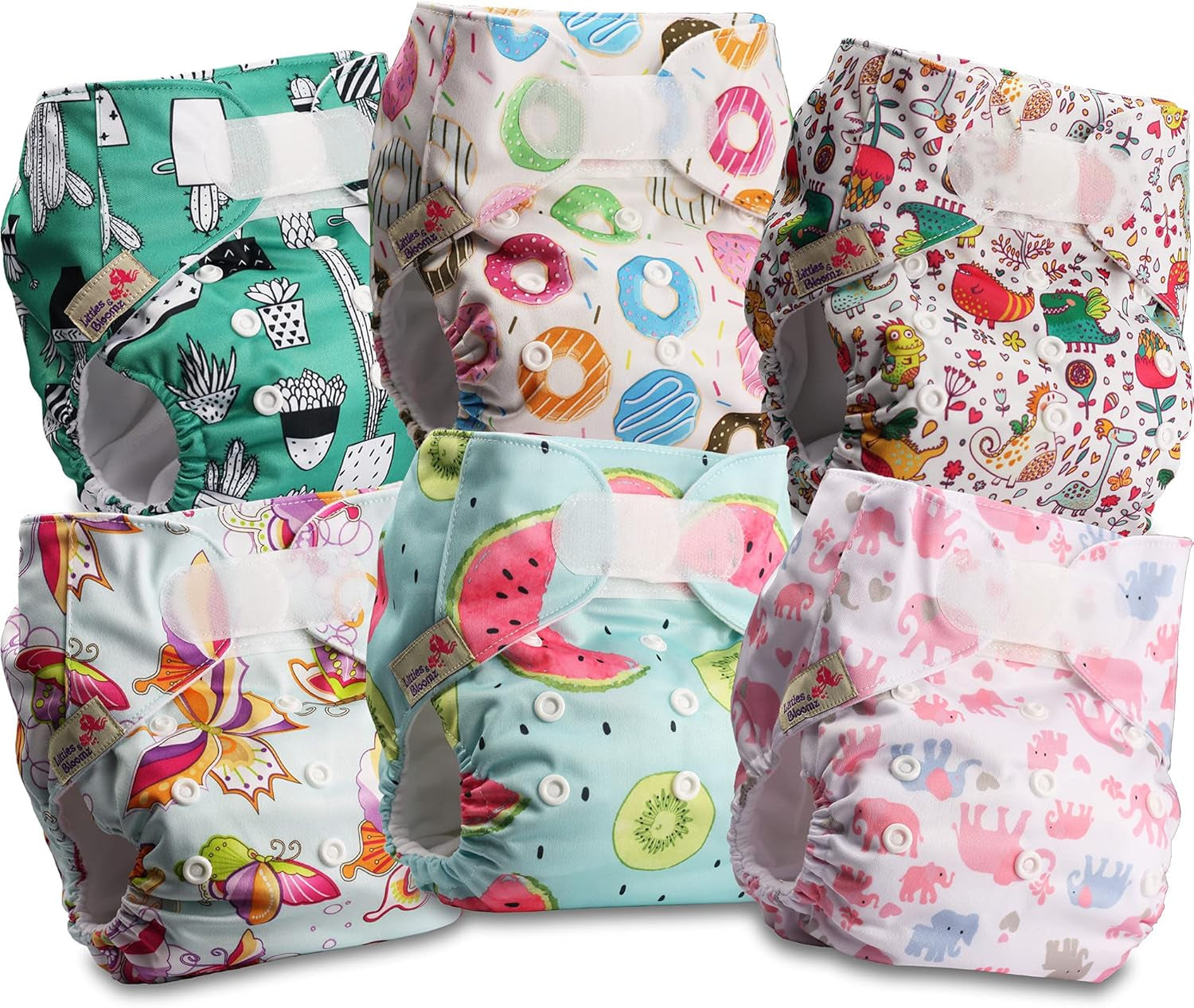 Couche réutilisable Littles and Bloomz FLV2-0602, fermeture à crochet et boucle standard, 6 couches