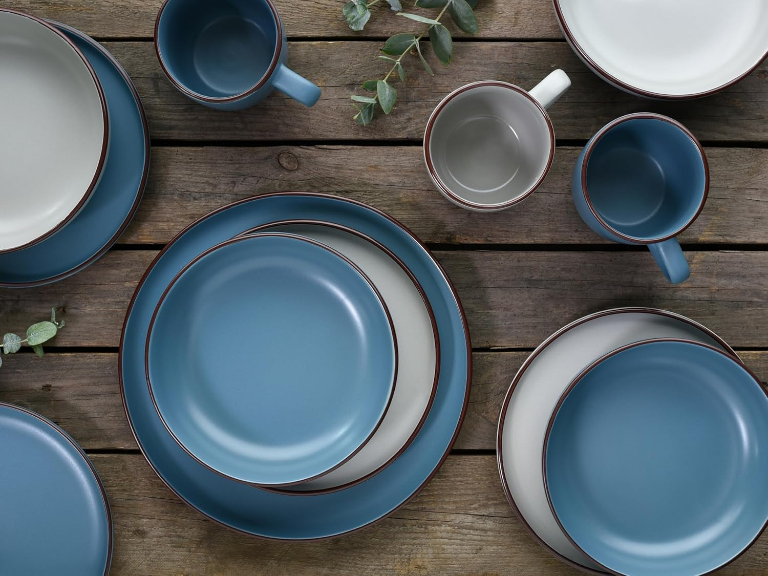 CreaTable, 21016, série moderne Scandic bleu-gris, service de table 16 pièces, service combiné en porcelaine, passe au lave-vaisselle et au micro-ondes, fabrication de qualité