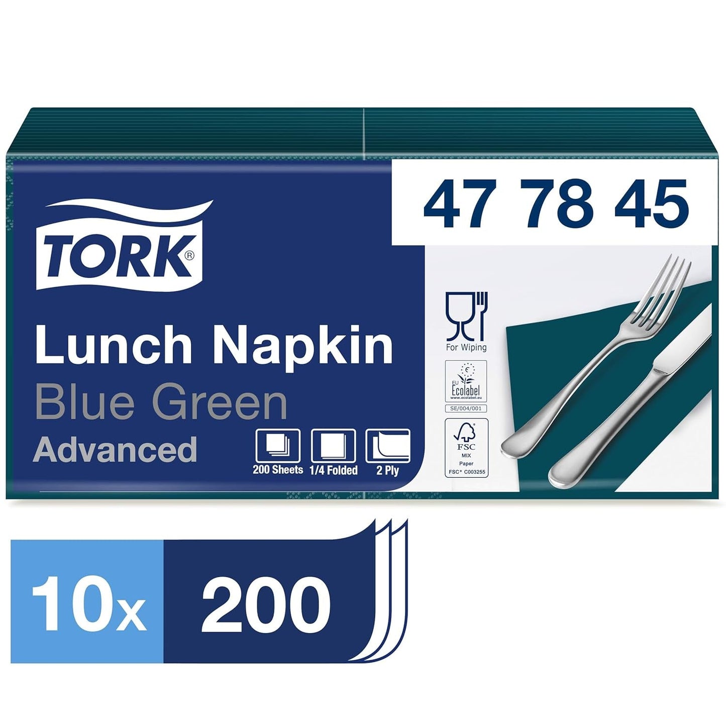 Tork 477840 Serviettes à déjeuner citron vert / Serviettes 2 épaisseurs pour petits repas ou collations / Qualité avancée / 10 X 200 (2000) Serviettes en papier / 32,6 X 33 cm (L X L) / 1/4 plié