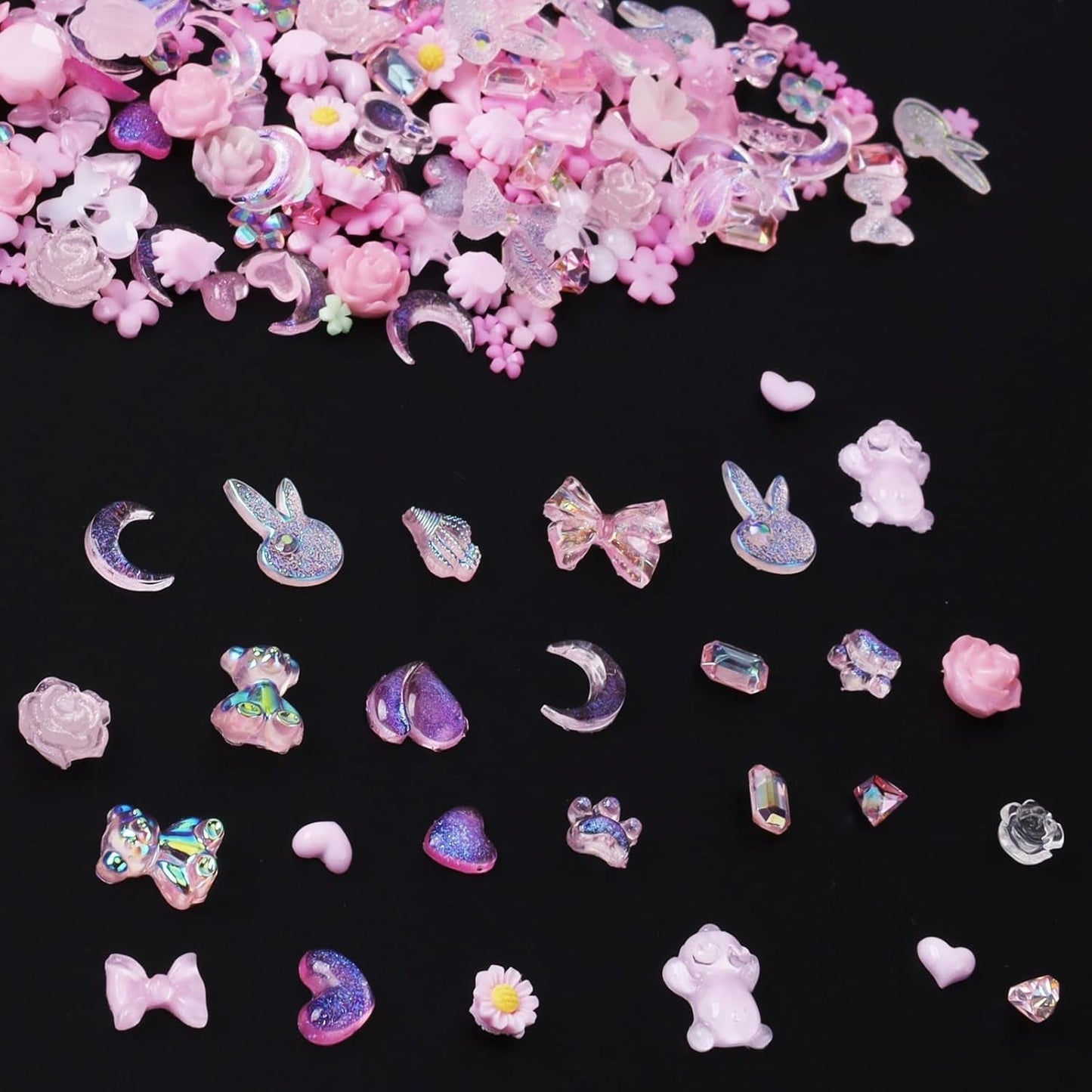 Lot de 100 breloques pour ongles Y2K en résine 3D, fleur de camélia, strass Kawaii, décorations pour nail art, motifs, accessoires de loisirs créatifs (rose)