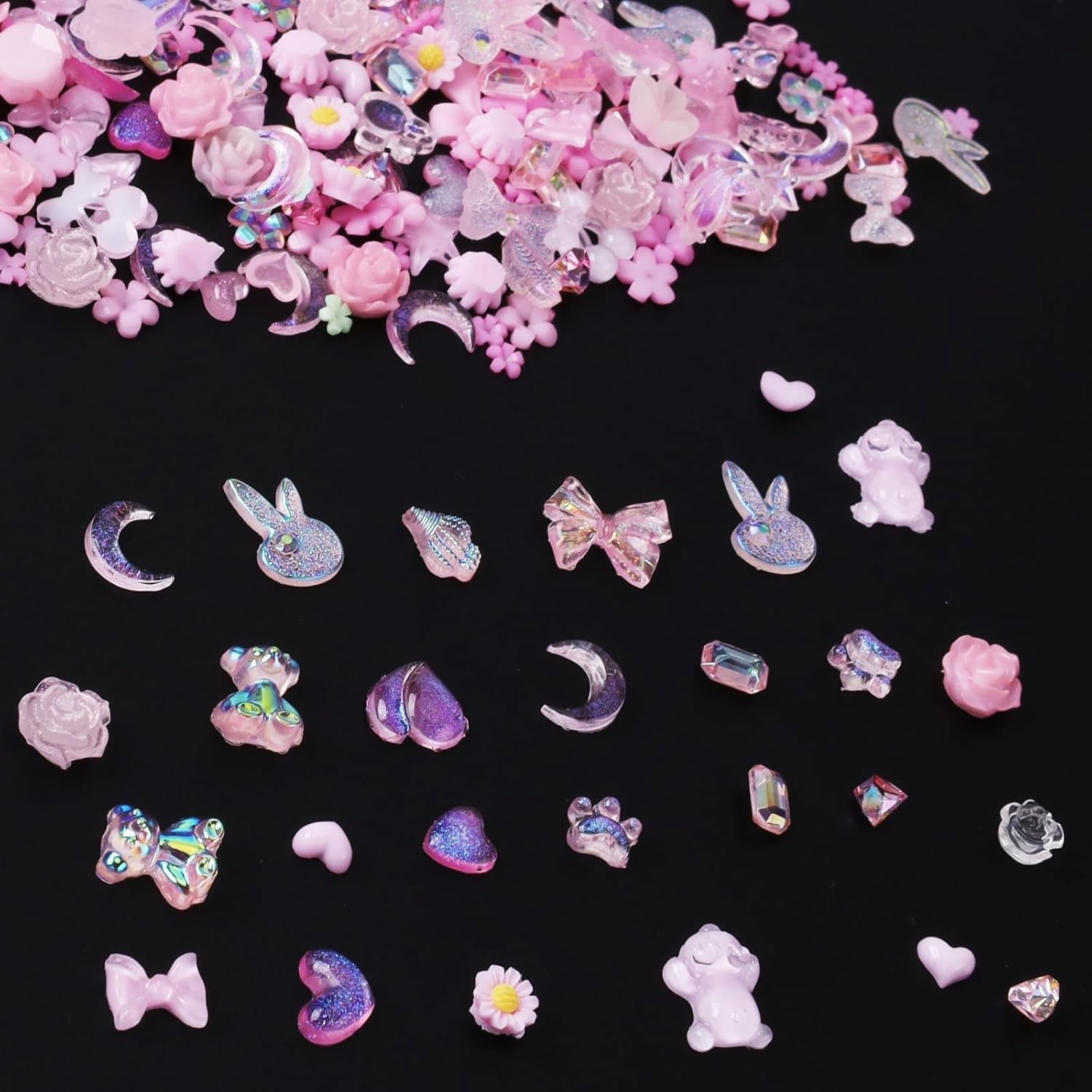 Lot de 100 breloques pour ongles Y2K en résine 3D, fleur de camélia, strass Kawaii, décorations pour nail art, motifs, accessoires de loisirs créatifs (rose)