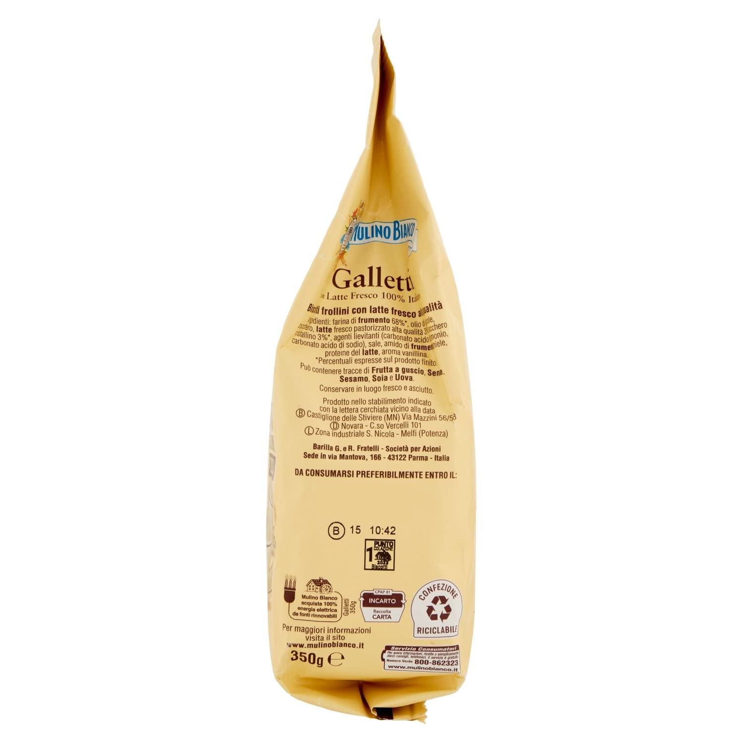 Biscuits White Mill Frollini Galletti au lait frais, 100% italien, 350 g