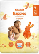 Couches Amazon Ultra Dry, taille 1 (2-5 kg) – Boîte mensuelle, blanche, 96 pièces (2 paquets de 48) (anciennement marque Mama Bear, produit identique)