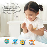 Super Wings Super Pets 4 PCS Shine, Golden Boy, Jerome, Ellie Expression faciale commutable Effet foudre Jouet portable pour 3 4 5 6 7 8 ans Garçon Fille Figurines d'action 2 pouces Naty Shop