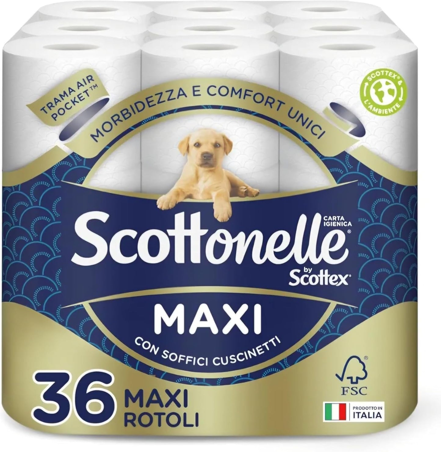 Papier toilette, doux et résistant, testé dermatologiquement, 36 Maxi rouleaux