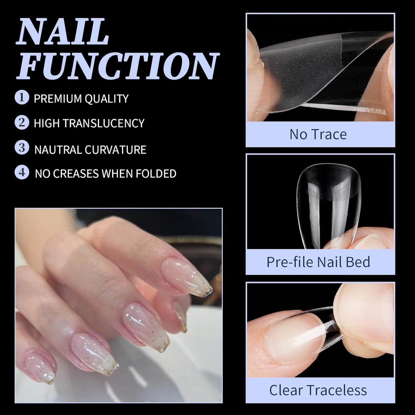 Ongles artificiels courts 500 pièces bouts d'ongles à couverture complète en gel souple pour ongles en gel 12 tailles bouts d'ongles pré-polis pour ongles en gel Ongles artificiels courts Extensions d'ongles de cercueil avec boîte
