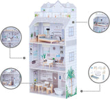 Teamson Kids Olivia's Little World Maison de poupée géante avec meubles et accessoires, maison de poupée en bois, ensemble de jeu à 3 niveaux pour poupées de 30 cm, à partir de 3 ans