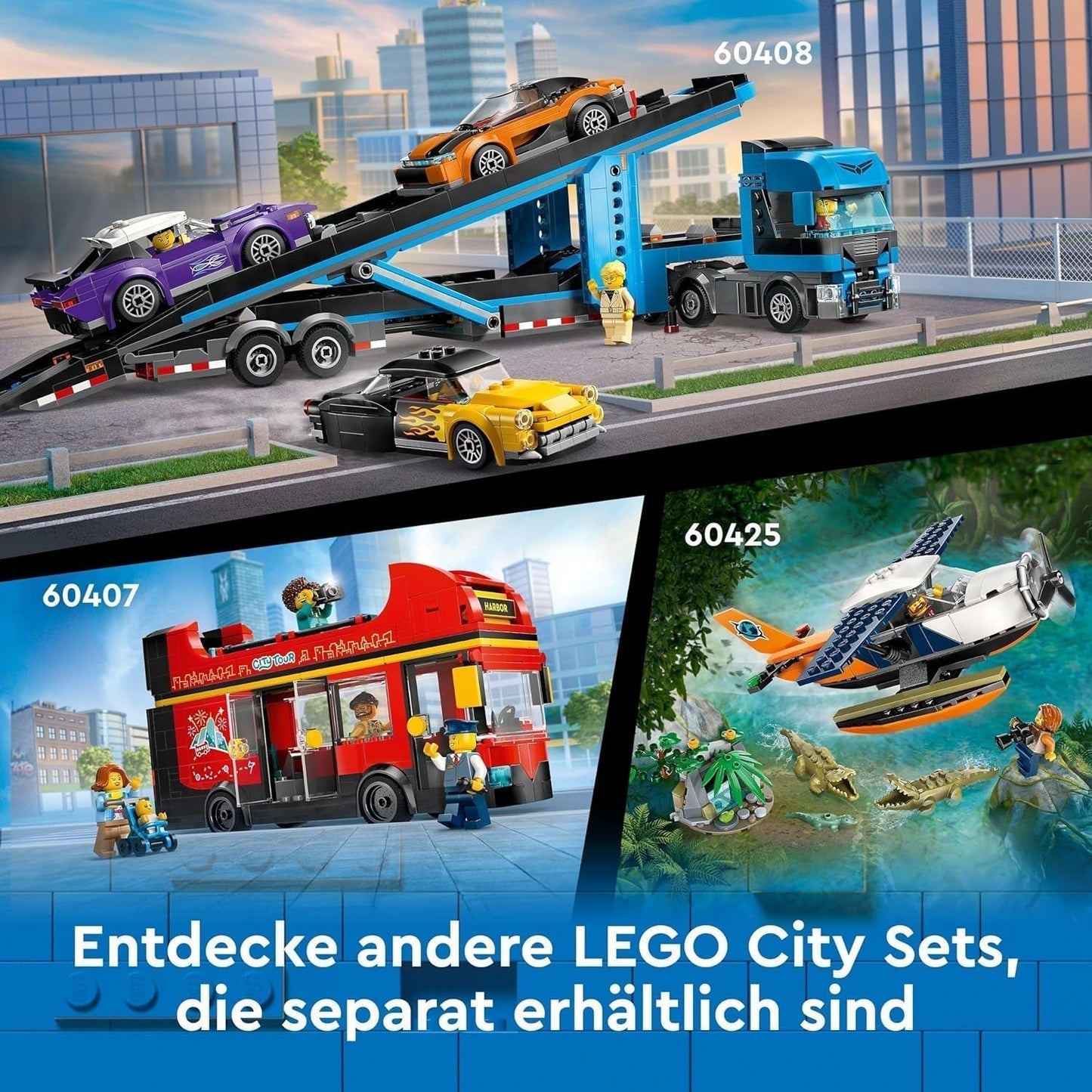 Bus à impériale LEGO City, bus jouet à deux étages, ensemble de véhicules pour filles et garçons à partir de 7 ans, contient 5 figurines, dont un bébé dans un landau 60407 Jeux de construction Besuche den LEGO-Store