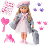 Bayer Design 94635AX Charlene Poupée fonctionnelle avec cheveux et yeux endormis, parle et chante 90 phrases, 2 poèmes et 8 chansons, 46 cm, poupée multi-accessoires, 1,30 kg, rose, gris