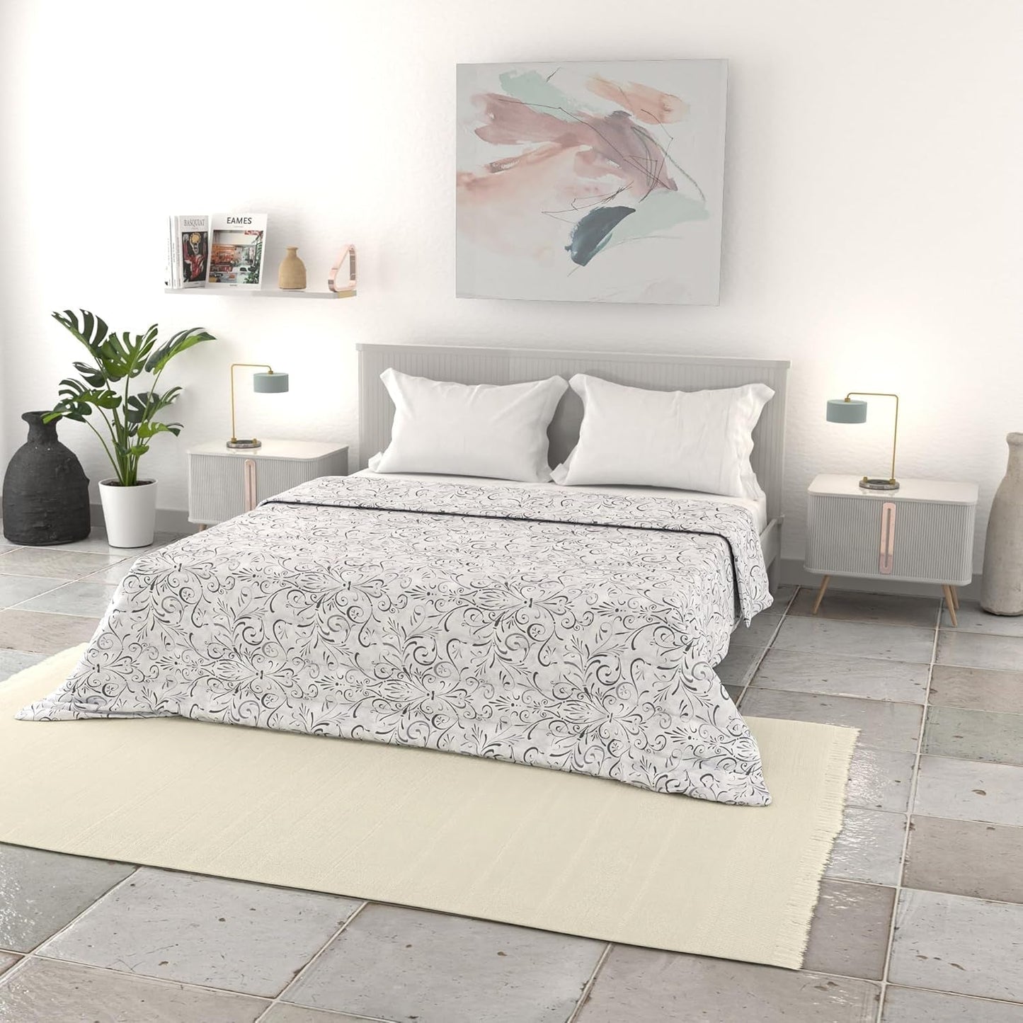 Linge de lit italien couette d'été basique, microfibre imprimée, 250X240Cm, cercle Couettes et couettes Naty Shop Ornato 250X240Cm