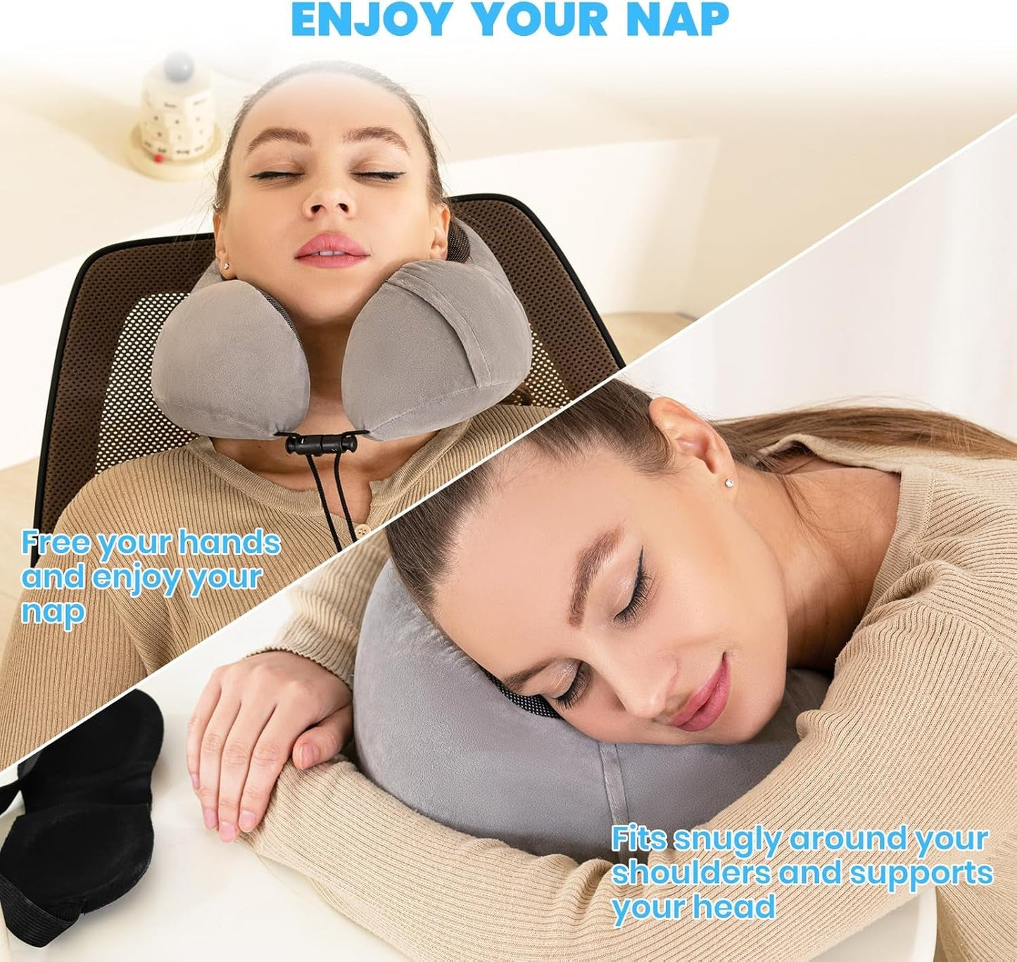 Oreiller cervical, oreiller cervical d'avion, oreiller de voyage, oreiller cervical pour adulte, oreiller cervical de voiture, oreiller de maison, oreiller ergonomique en mousse à mémoire de forme, lavable à dos étroit, réglable, gris