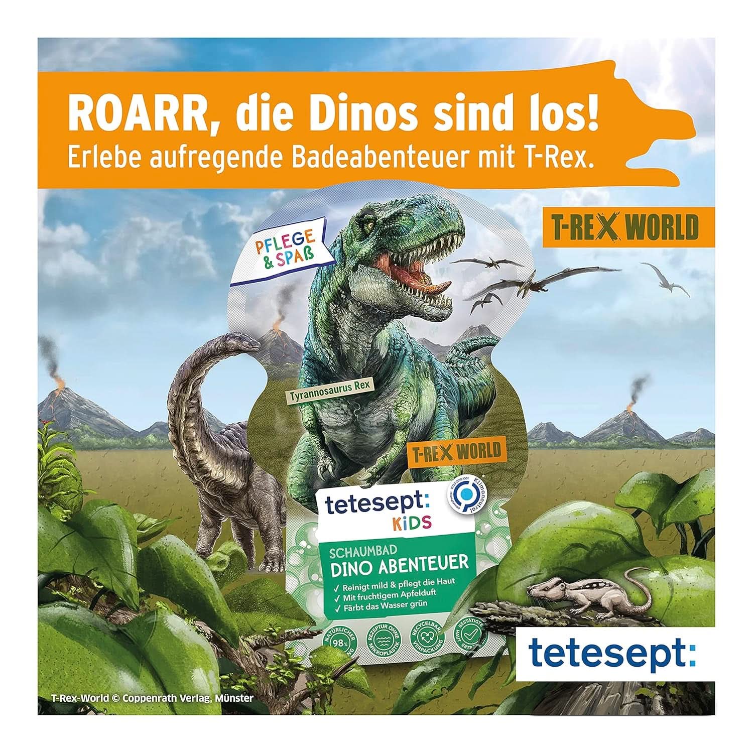 Tetesept Kids Dino - additif de bain pour enfants, mousse, colore le vert d'eau, 40 ml Naty Shop