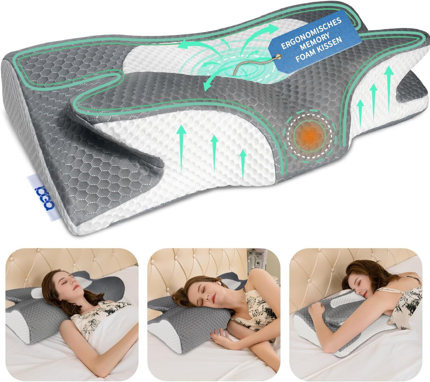 IDEA Oreiller Oreiller en mousse à mémoire de forme, Oreiller ergonomique Oreiller orthopédique pour douleurs cervicales, Oreiller de couchage pour douleurs latérales du dos et abdominales, Oreiller cervical Anti-ronflement pour adultes Oreillers orthopédiques cervicaux Naty Shop Titre par défaut