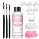 Solution de lissage Polygel, kit de solution de glissement Polygel, solution de lissage 75 ml, comprend 5 pinces à ongles, 3 brosses à ongles, 1 tasse en cristal, 100 feuilles de nettoyage