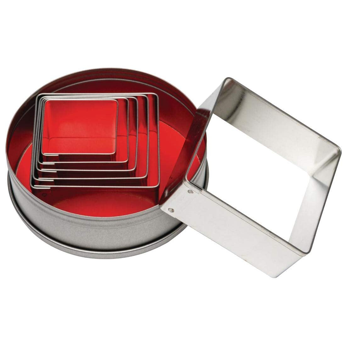 Ensemble d'emporte-pièces carrés, lisses (6 pièces), argent, taille : 36-70 mm, matériau : acier doux - Lot de 6 scones, glaçage et emporte-pièces, tailles : 36, 44, 48, 55, 60 et 70 mm, E017