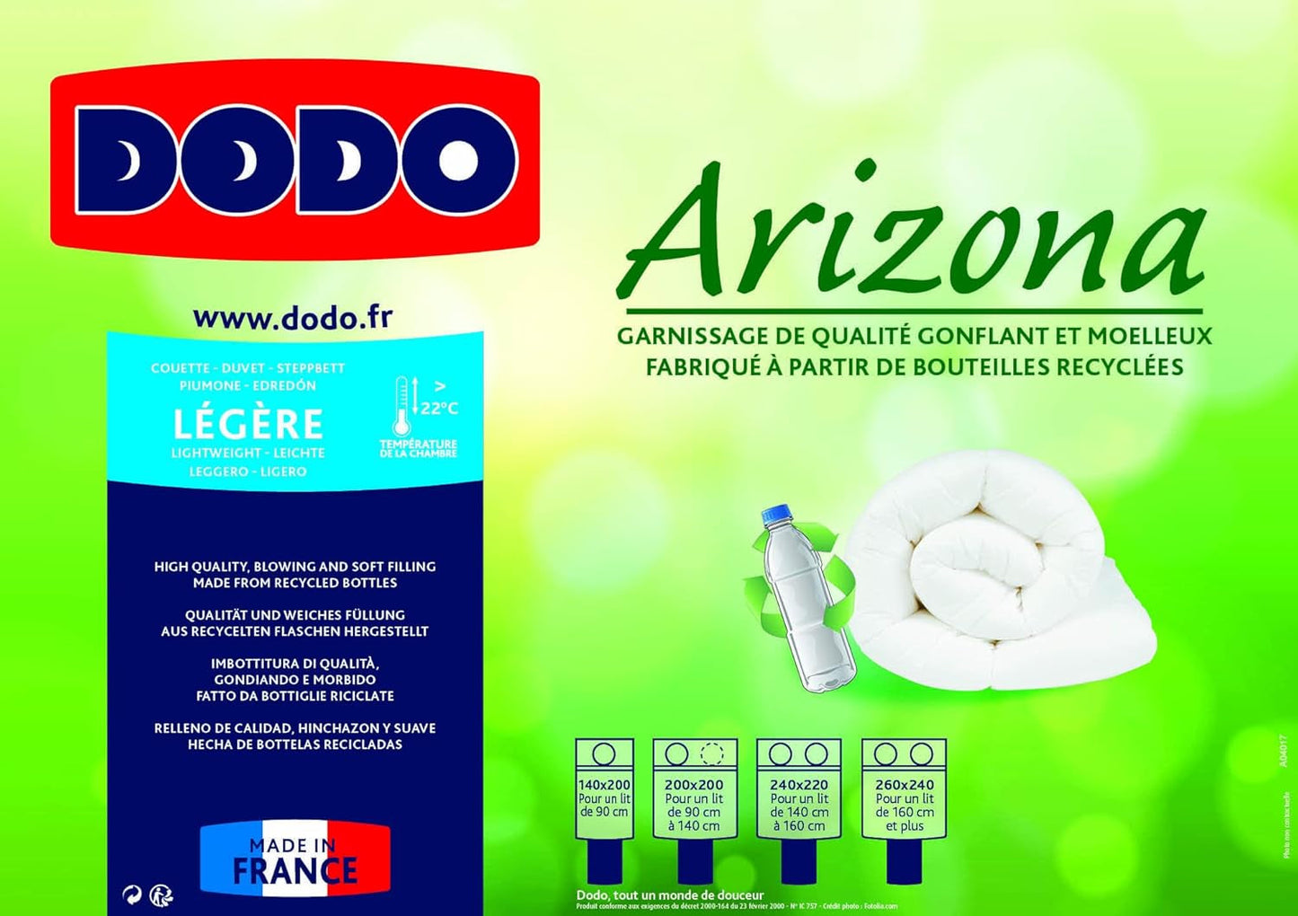 DODO Couette couette Arizona, légère, polyester, blanc, 140/200 Couettes et couettes Naty Shop