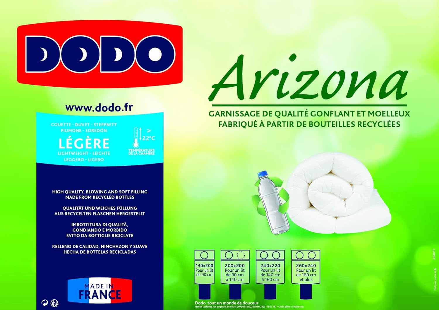 DODO Couette couette Arizona, légère, polyester, blanc, 140/200 Couettes et couettes Naty Shop