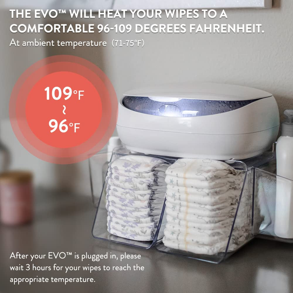 Prince Lionheart EVO Chauffe-lingettes pour bébé Lingettes humides jetables avec veilleuse chauffante Système Ever-Fresh (adaptateurs UE) 1 pièce (1 paquet)