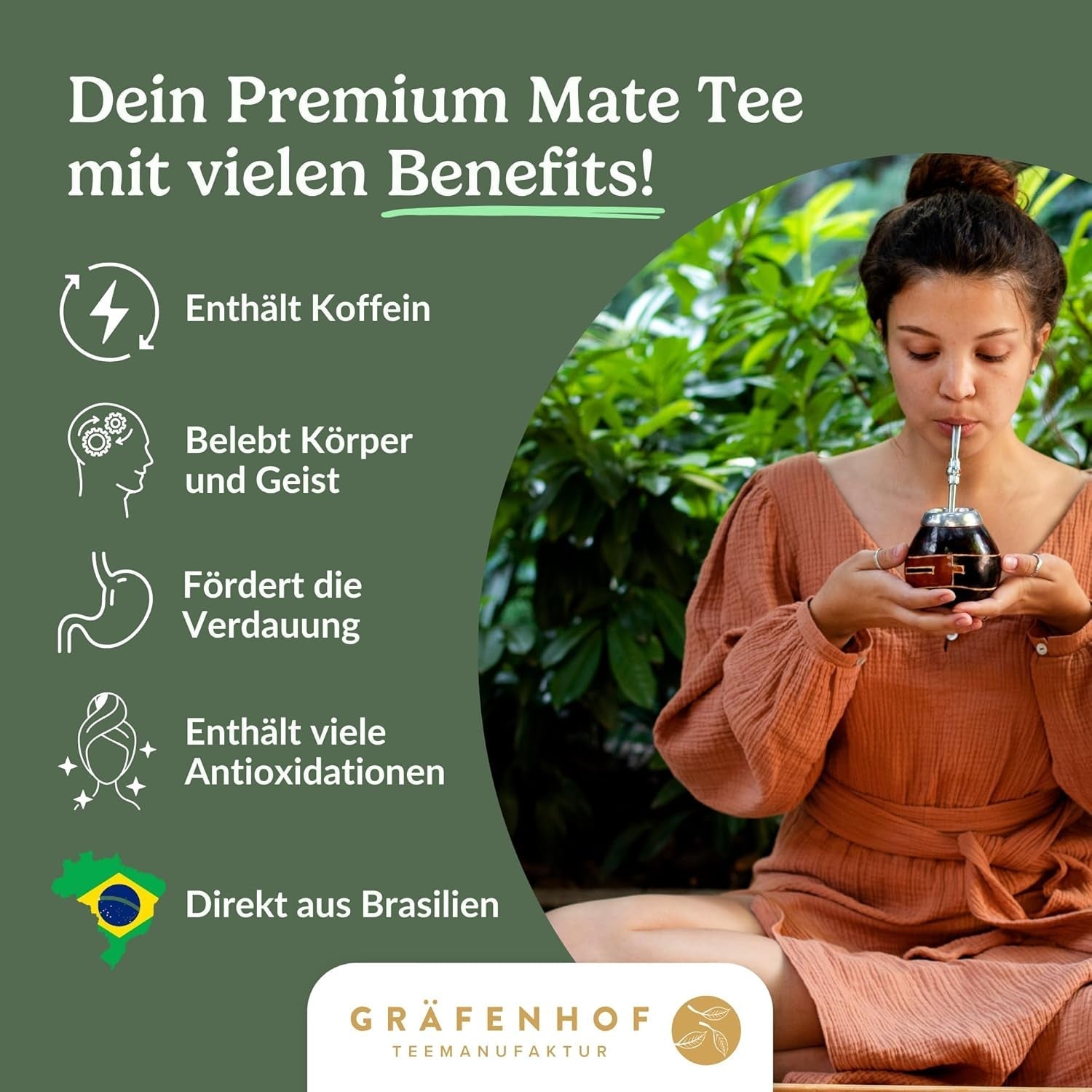 Thé Yerba Mate biologique L'original 1 kg de thé maté en vrac à haute teneur en caféine, non torréfié, séché à l'air, testé en laboratoire, feuilles de maté emballées en Allemagne, qualité supérieure Gräfenhof