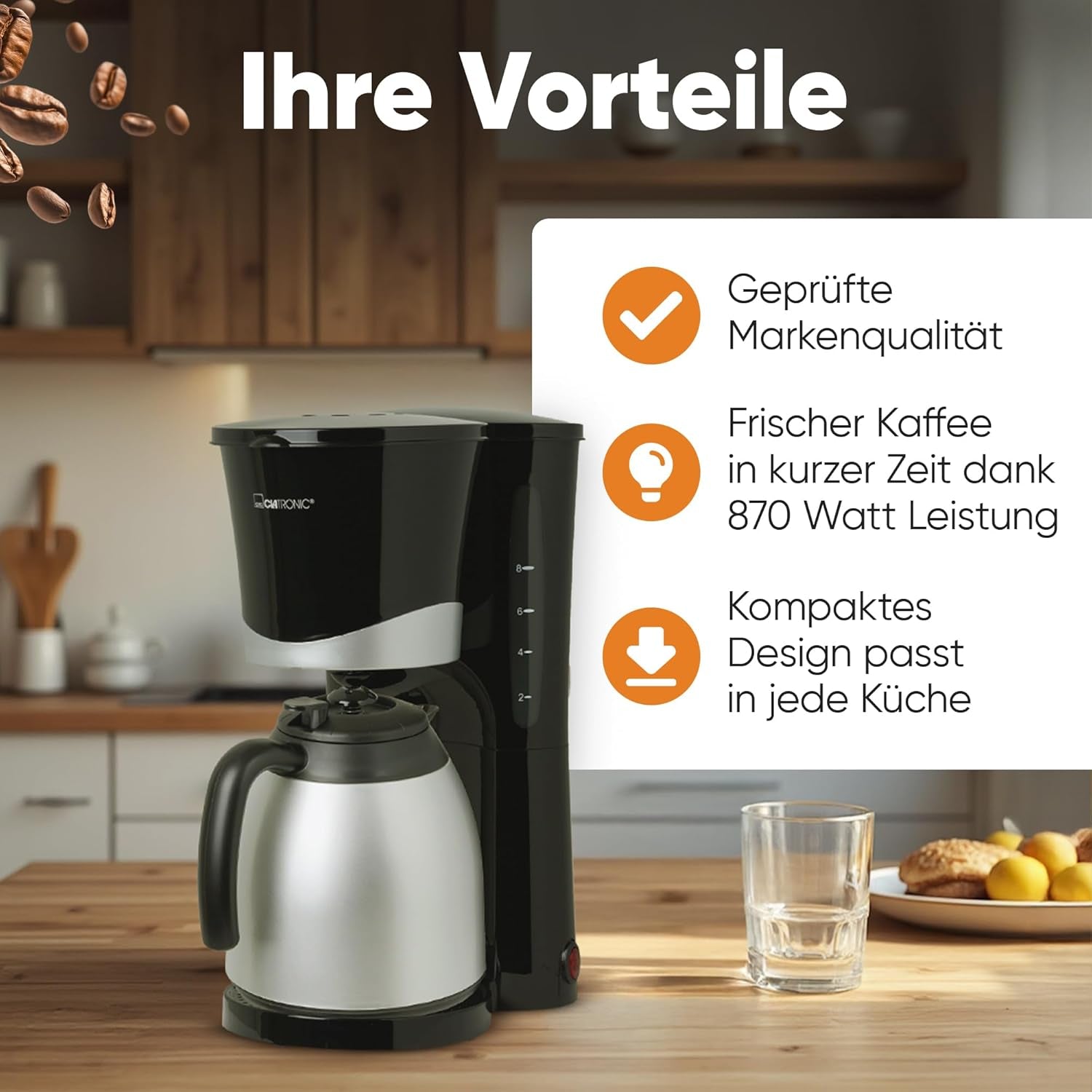 Cafetière Clatronic® avec thermos | pour 8 à 10 tasses de café | sans perte de température | cafetière avec filtre | 1 litre | Expresso | Cafetière filtre avec thermos | KA 3327 noir