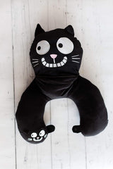 Oreiller cervical Moïse. Ed, le chat | Oreiller cervical et tête 2 en 1 pour les voyages | Oreiller de voyage chat, 28 cm, noir