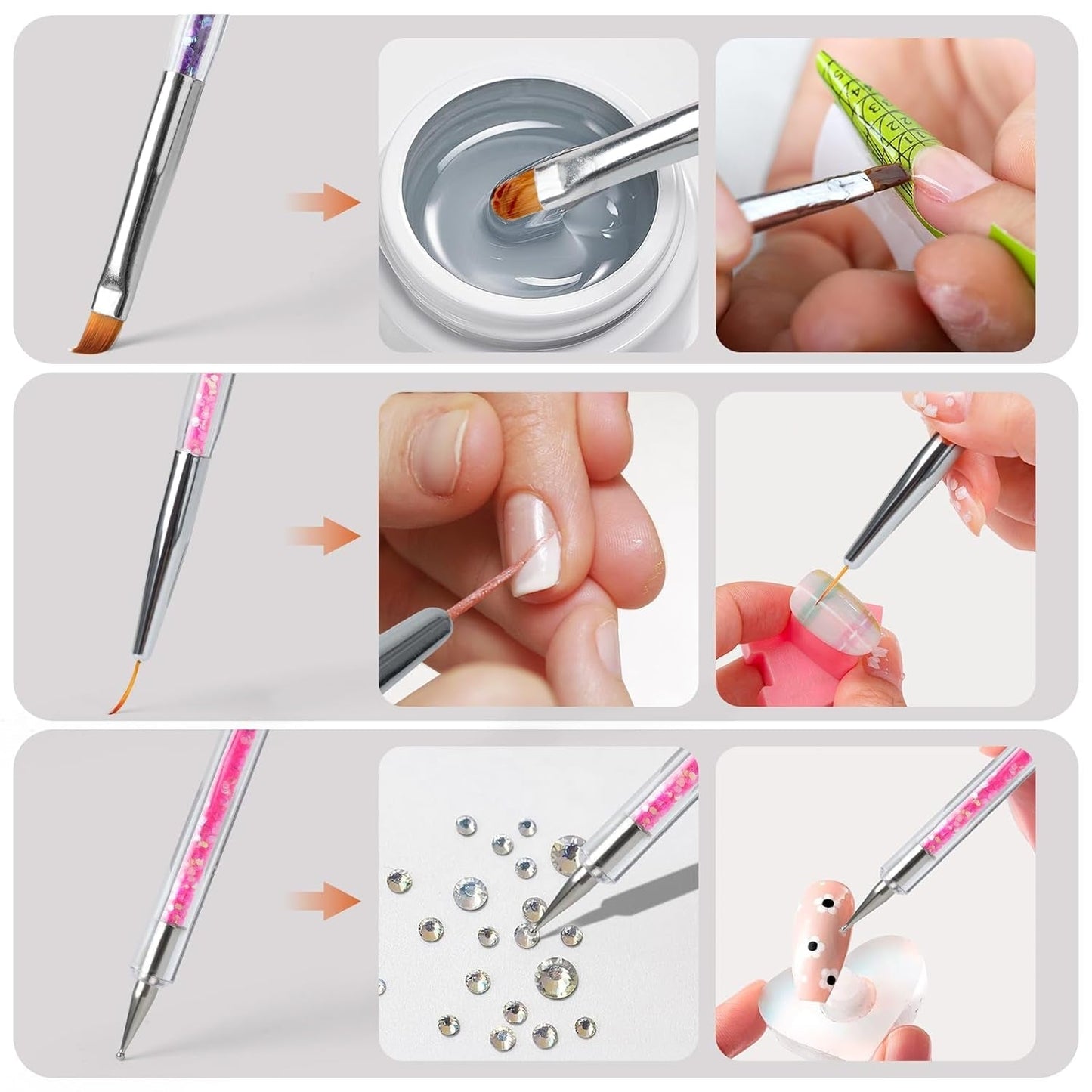 8 pcs Nagel Pinsel, Nagelkunstpinsel Pinsel Set, Pinsel pour Nägel mit Doppelkopf Nail Art Pinsel Set Dotting Pen et Gel Brush for Nails Präzise Pinsel pour Nageldesign et Verzierungen