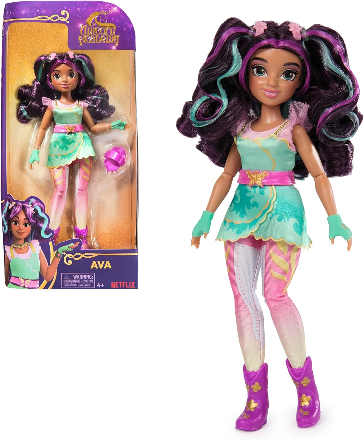 Unicorn Academy Ankleidepuppe Ava - la poupée originale pour la série Netflix fidèle, 24 cm de gros et avec 7 accessoires pour un jeu de rôle fantastique, pour les enfants de 4 ans
