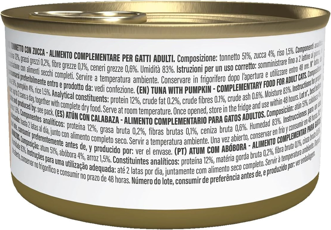 Thon au potiron en bouillon, nourriture humide complémentaire pour chat, recette originale, 100% naturelle, 12 boîtes de 70g chacune