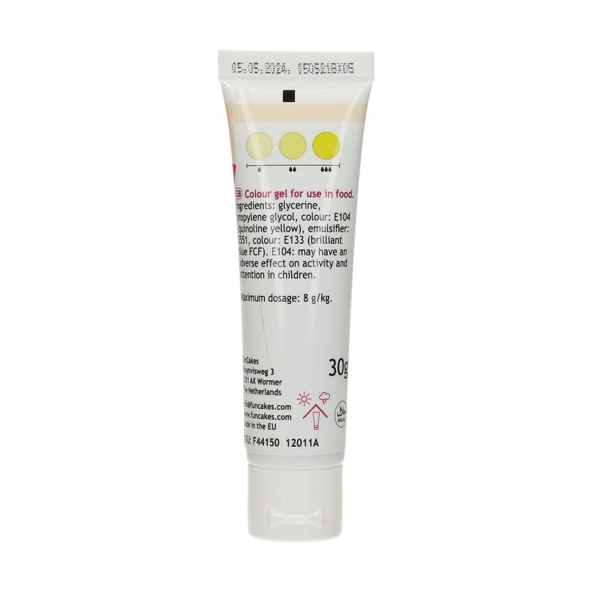 Colorant alimentaire Gel Vert Citron Funcakes : Colorant alimentaire très concentré pour pâte, crème, fondant et pâte d'amande. Dosage facile. Une seule goutte pour créer des couleurs vibrantes. Halal. 30g.