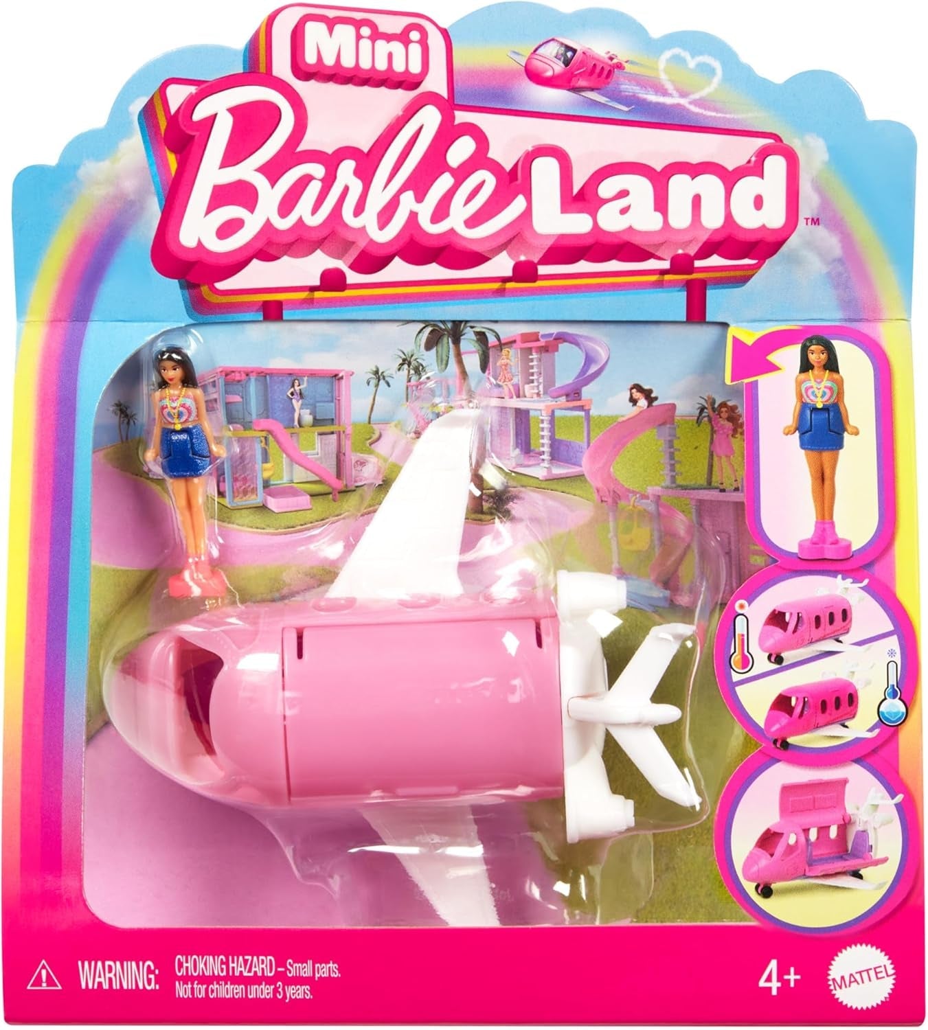Mini BarbieLand Barbie Ensembles de poupée et de véhicules jouets, poupée de 1,5" et véhicule jouet surprise emblématique à changement de couleur, HYF40