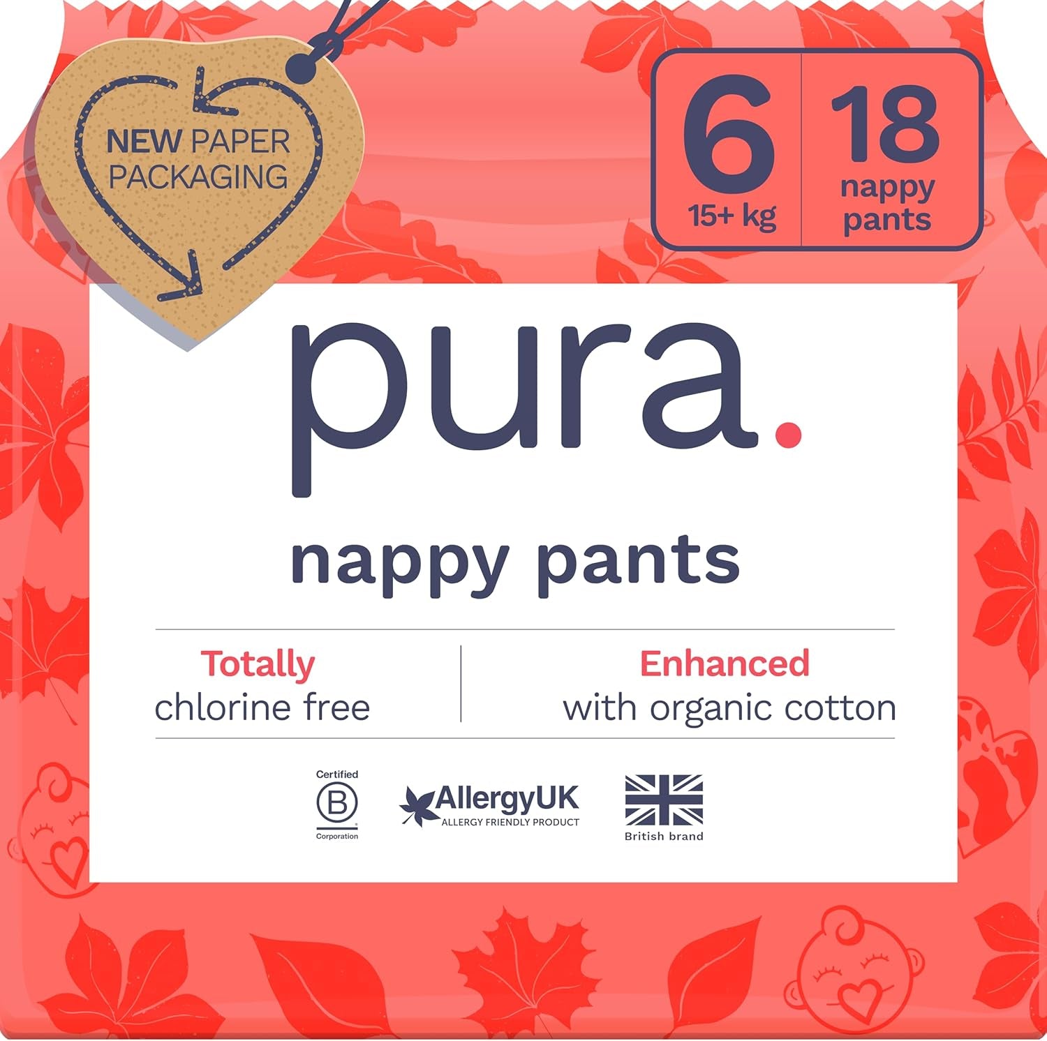 Culottes écologiques, taille 7 (17 kg +), 16 pièces, sous-vêtements jetables pour peaux sensibles et allergiques, sans parfum, tirage latéral