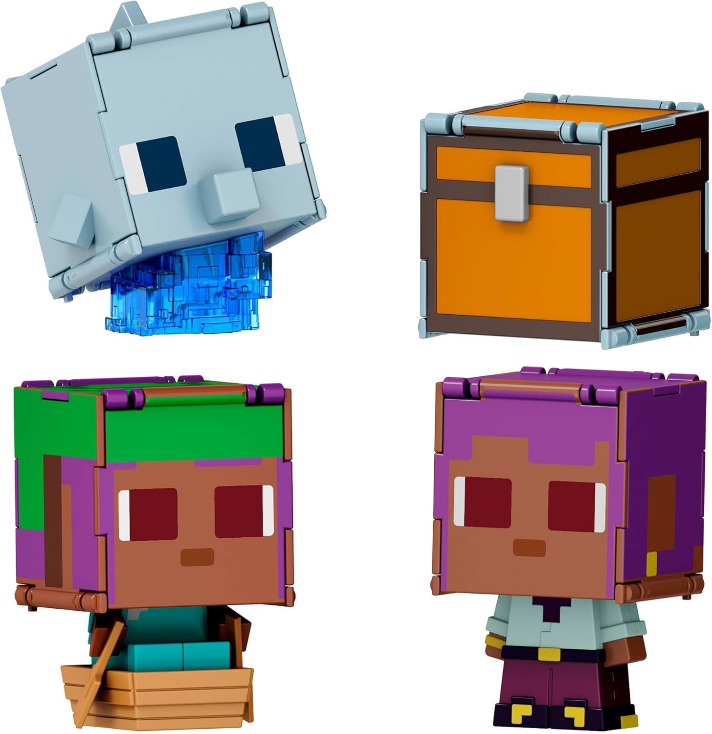 Mattel Minecraft Flippin' Figs - Pack de 2 moutons et poulets avec figurines de jeu 2 en 1, grosses têtes et design pixelisé HXK17 Figurines d'action Naty Shop Ivy et le dauphin