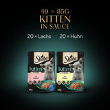 Nourriture humide Sheba pour chatons, en sachets assortis, au saumon (MSC) et poulet en sauce, multipack 40x85g
