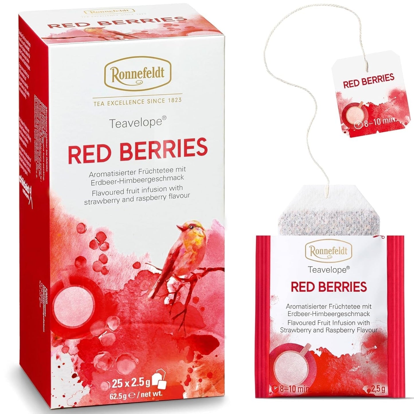 Teavelope "Baies Rouges" - thé aux fruits aromatisé à la fraise et à la framboise, 25 sachets de thé, 62,5 g