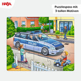 HABA Puzzle Pompiers - Ensemble de 3 pièces pour enfants à partir de 3 ans Puzzle en carton Police et Ambulance - Favorise la motricité fine et la concentration - 1302759001 Puzzle Naty Shop