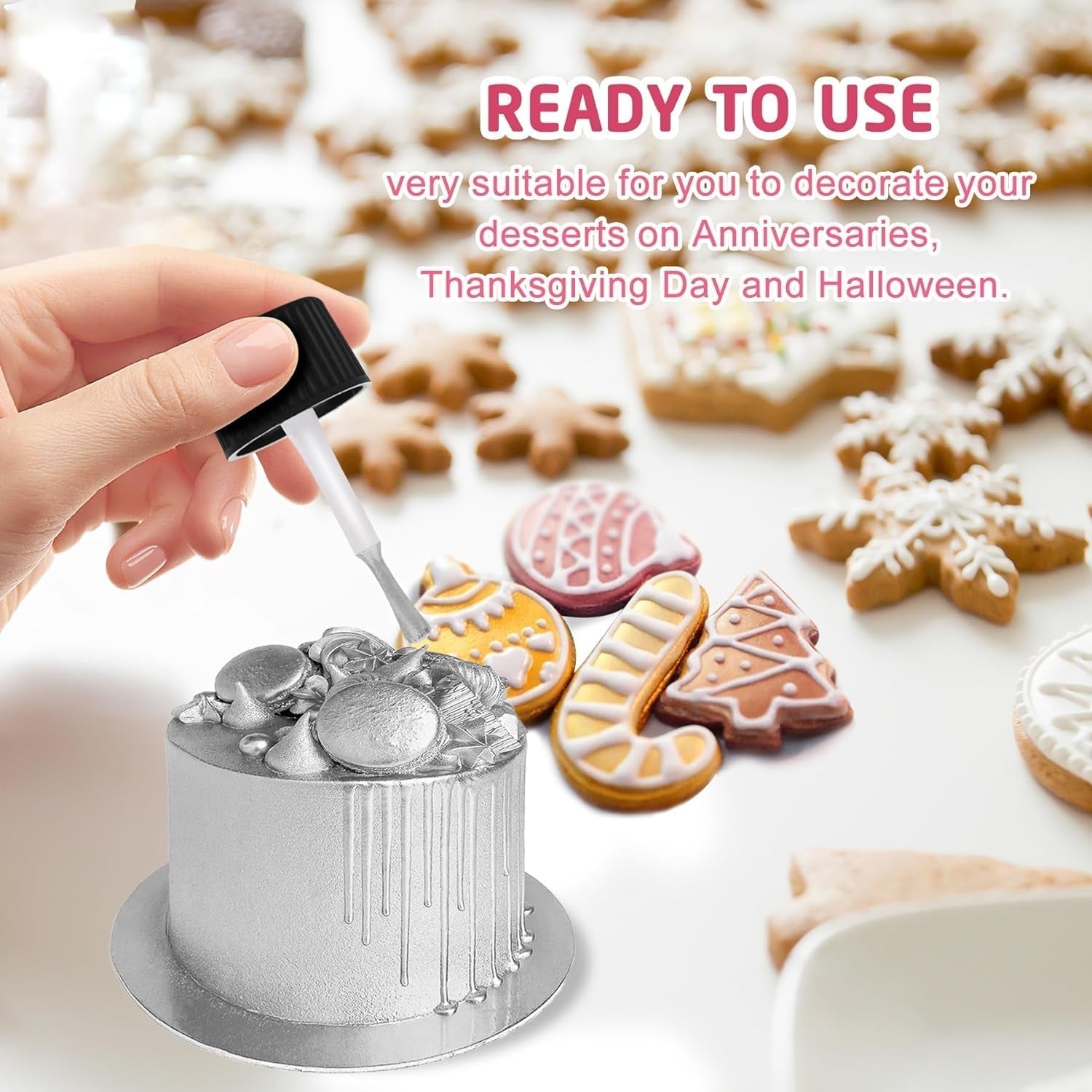 Paillettes liquides comestibles – 6 couleurs de colorant alimentaire à paillettes métalliques pour la décoration de gâteaux, la pâtisserie, les muffins – Poudre métallique à paillettes liquides comestibles pour biscuits, fondants, gâteaux