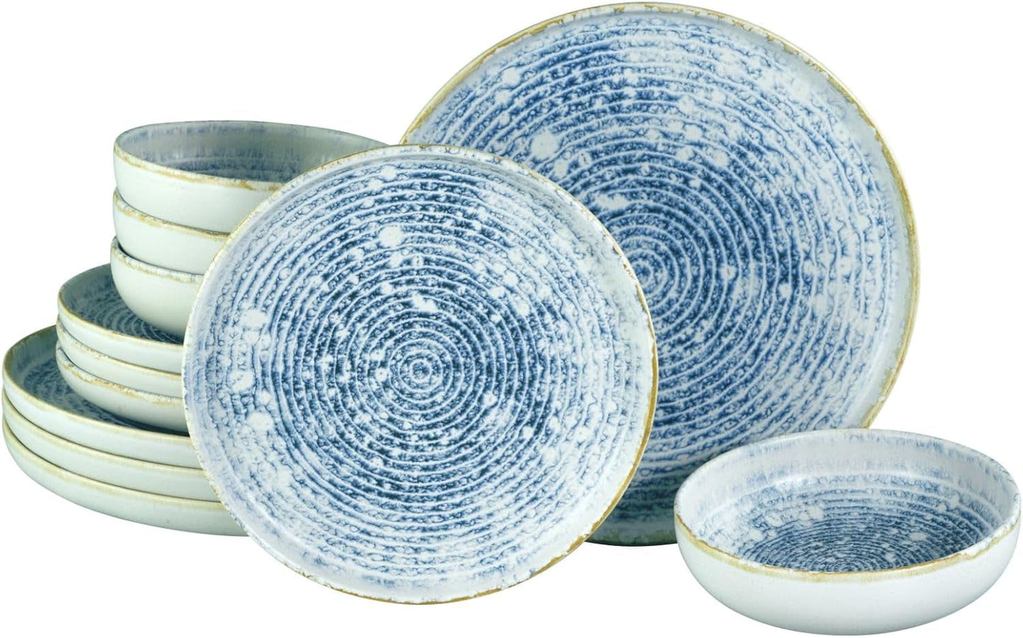 CreaTable, 21652, série Uno Mykonos, service de table 12 pièces, service d'assiettes en porcelaine, passe au lave-vaisselle et au micro-ondes, fabriqué au Portugal
