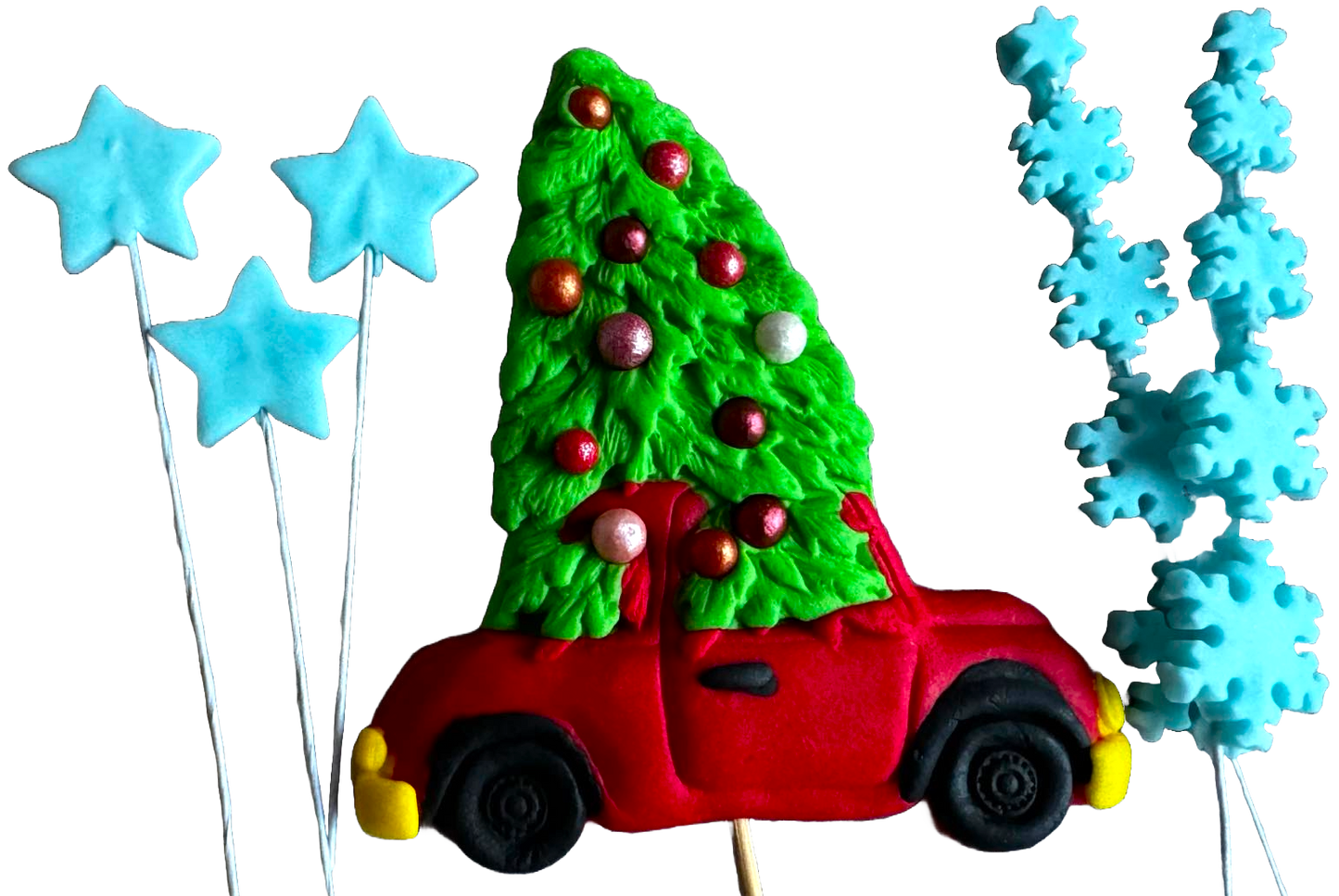 Lot de 6 décorations comestibles en pâte à sucre, Noël, voiture, sapin, étoiles et flocons de neige Décorations en pâte à sucre Naty Shop