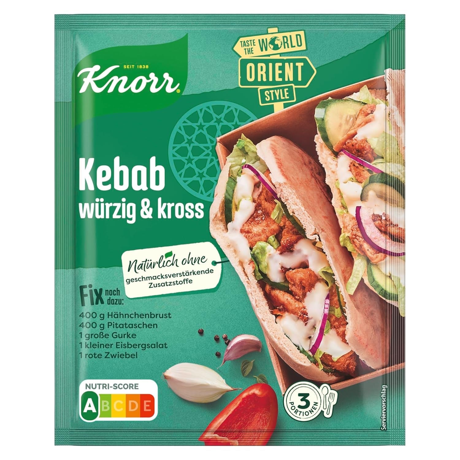 Knorr Fix Kebab pour un würzig et des krosses Hähnchen Gericht sans geschmacksverstärkende Zusatzstoffe 3 Portionen