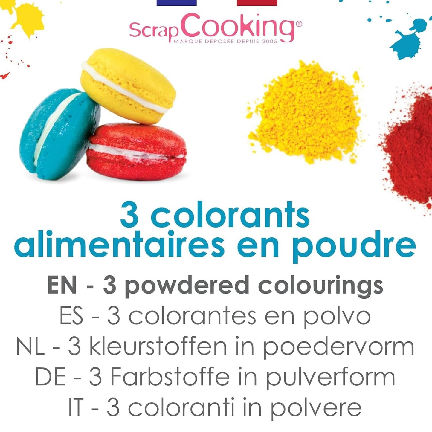 ScrapCooking, Lot de 3 colorants alimentaires en poudre - rouge, jaune, bleu, 3 x 5 grammes Naty Shop