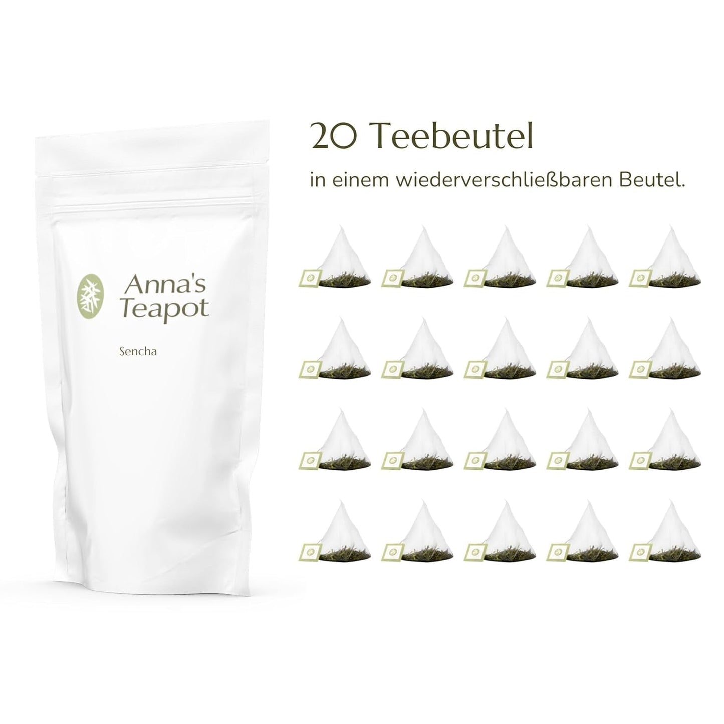 Anna'S Teapot Sencha Sachets de Thé Vert Bio - Thé Vert Japonais Bio 20 Sachets Pyramides dans un Sachet Refermable