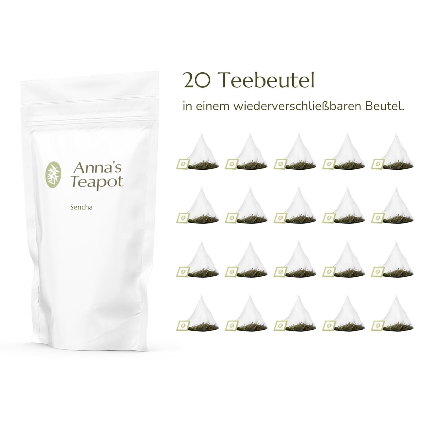 Anna'S Teapot Sencha Sachets de Thé Vert Bio - Thé Vert Japonais Bio 20 Sachets Pyramides dans un Sachet Refermable