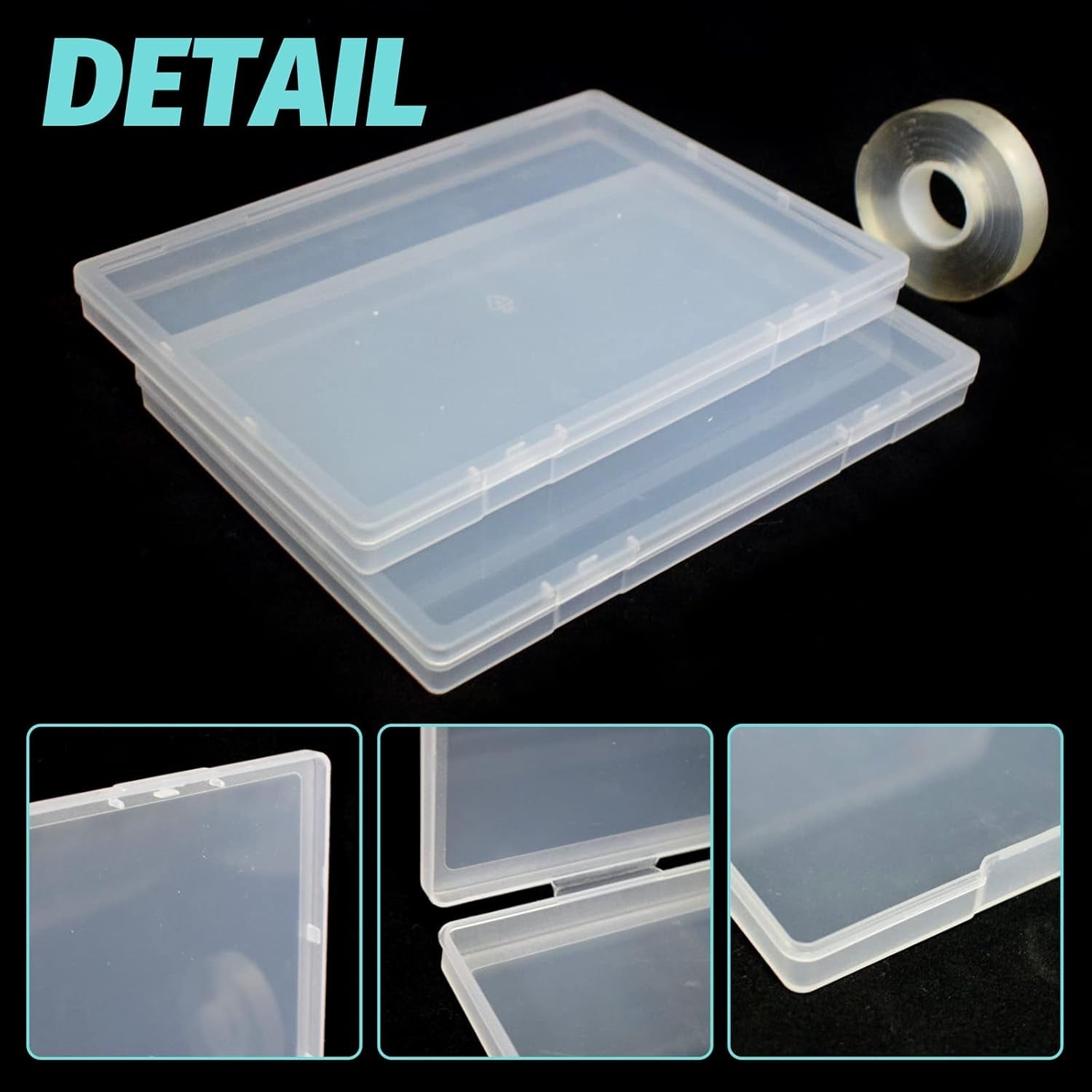 2 pièces 30 cm ruban adhésif double face boîte de rangement pour ongles artificiels boîte rectangulaire transparente boîtes d'emballage en plastique conteneur de pointes d'ongles ongles artificiels 21.8x15.5 cm