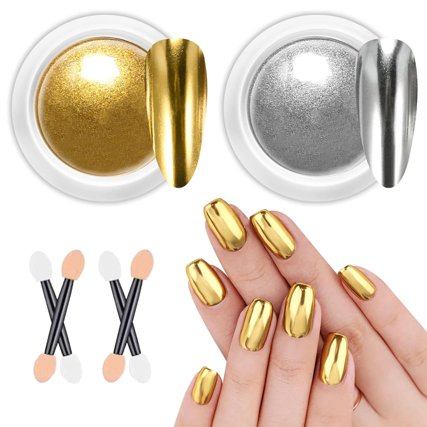 BISHENGYF Silver Chrome Nail Powder - Metal Holo Chromfarbener Nagelpuder, 1G Cromepulver Nägel Glitzer Glänzende Silver Nagelpulver Spiegeleffekt Pigment Nagelkunst, DIY-Design-Dekor Frauen Geschenk